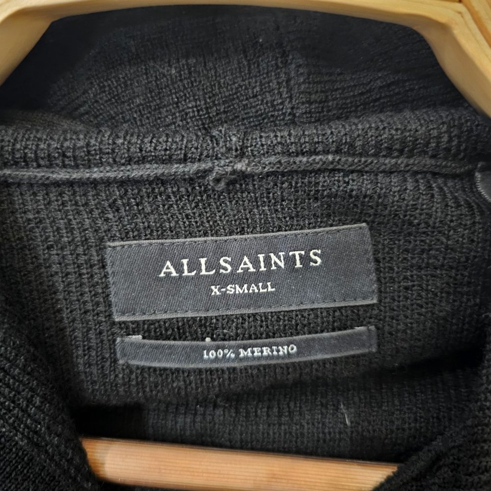 AllSaints Men's Black Ivar 100% Merino Long Sleeve Hoodie size XS - Picture 9 of 16